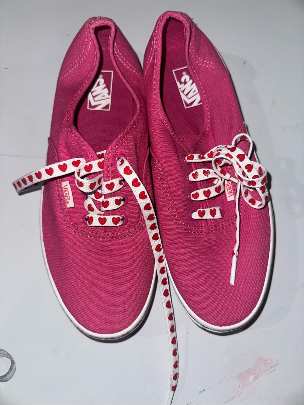 Vans Pink Canvas Low-Top Sneakers with Heart Laces